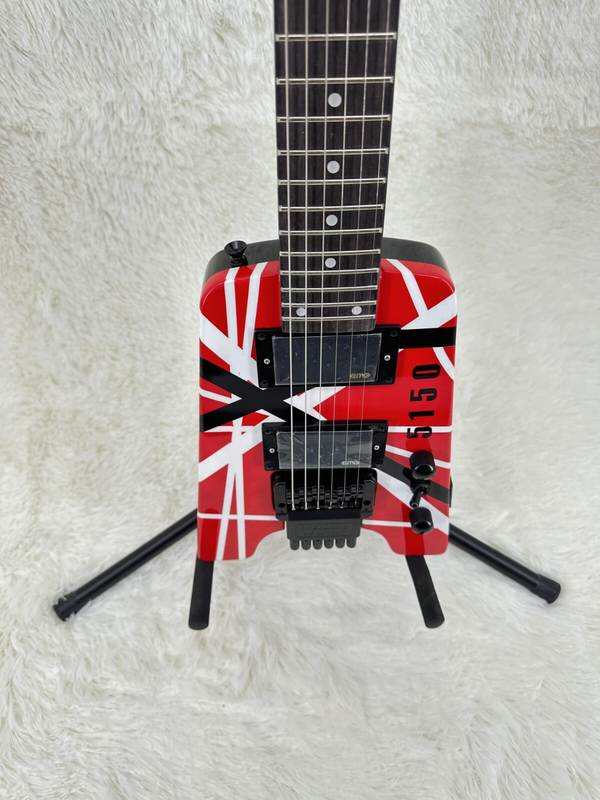 Red White Black Stripes Headless Electric Guitar Rosewood Fretboard