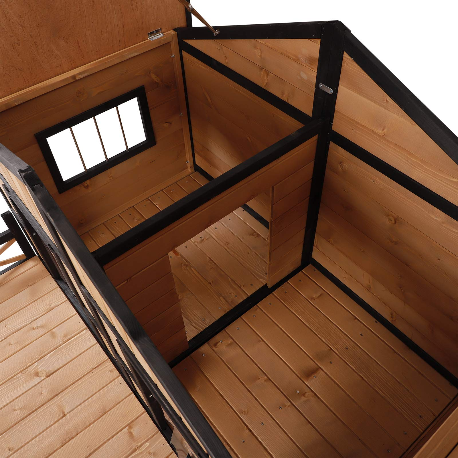 Wood Large Dog House Cabin Style Elevated Pet Shelter wPorch Deck