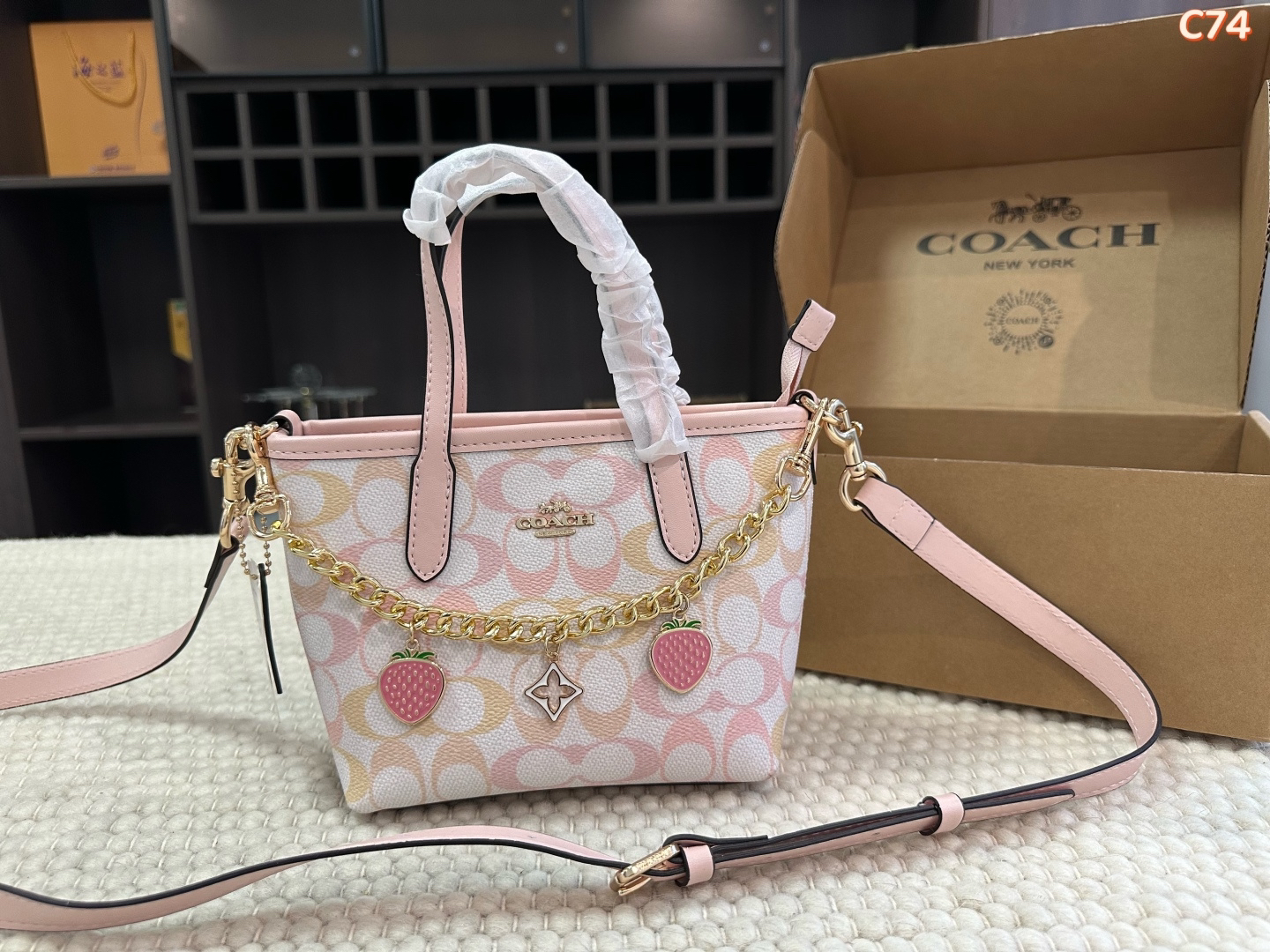 Coach Mini Tote Crossbody Bag with Chain Charms