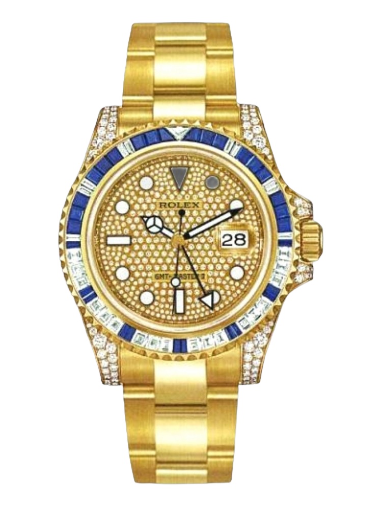 【Super Clone】Rolex GMT-Master II 116758 Yellow Gold Pave Dial 40mm Mens Replica Watch