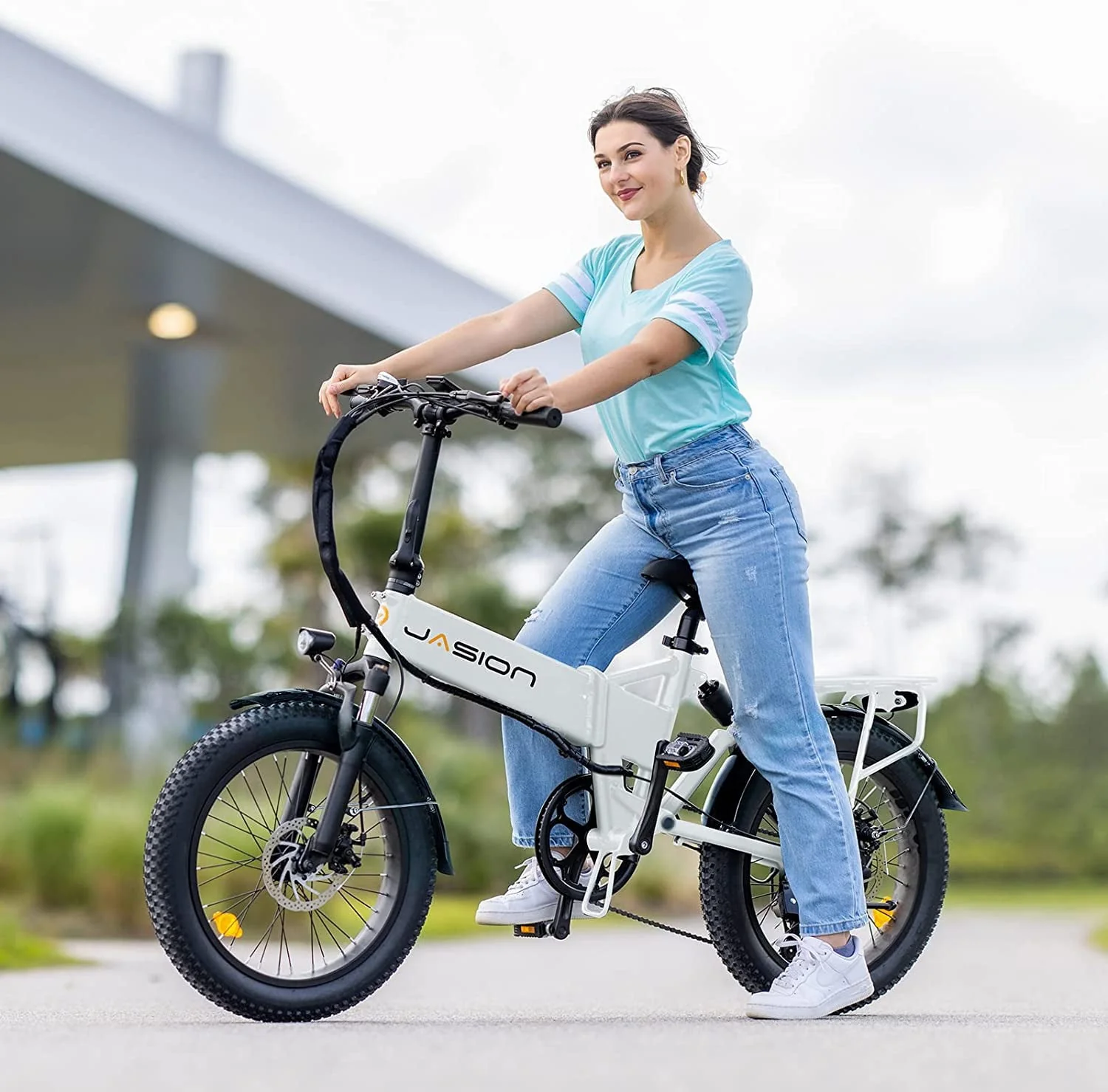 Jasion EB7 2.0 20in Folding Fat Tire Electric Bike, 500W, 48V 10Ah