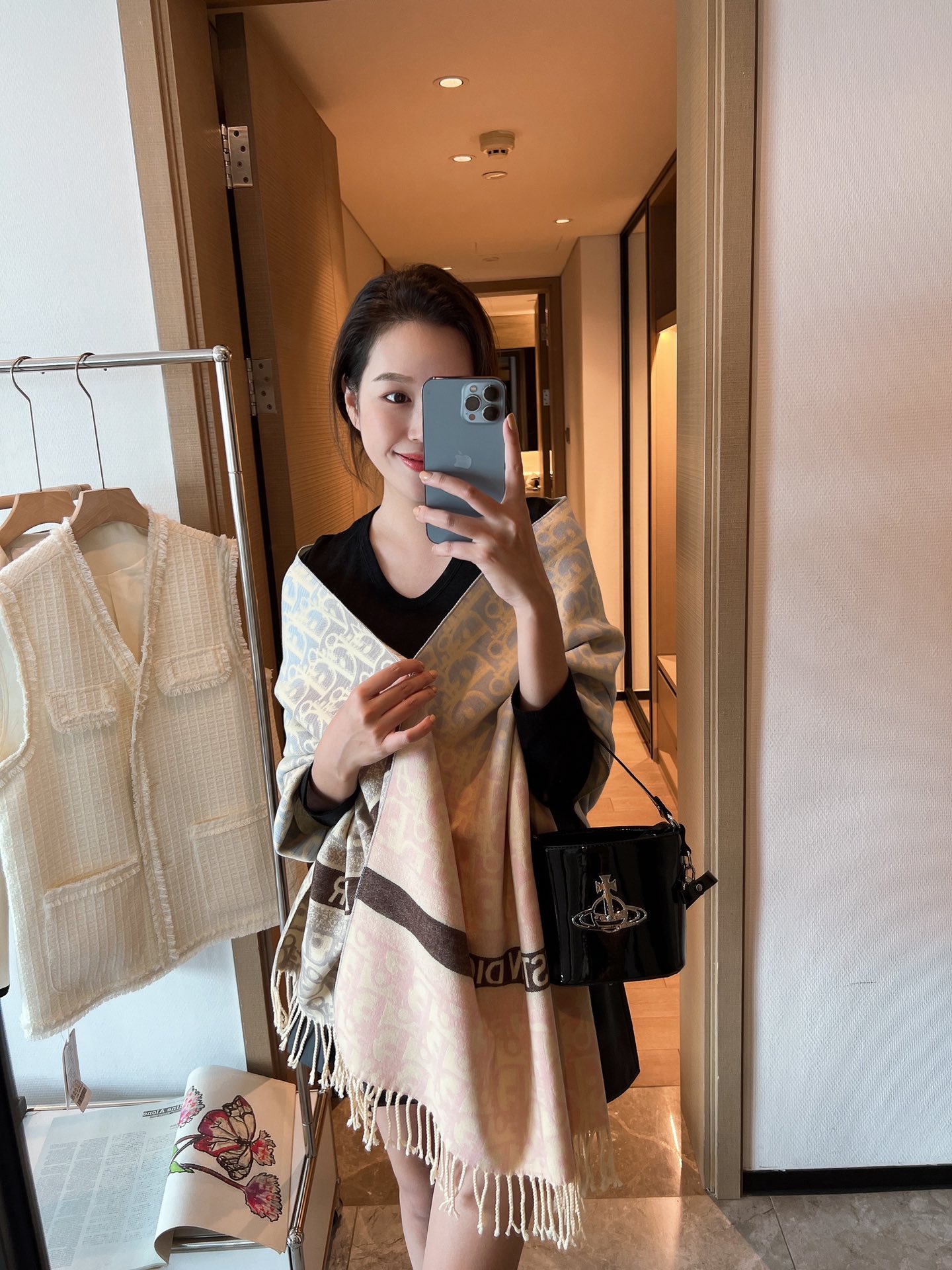 Dior Logo Stripe Scarf Beige product images