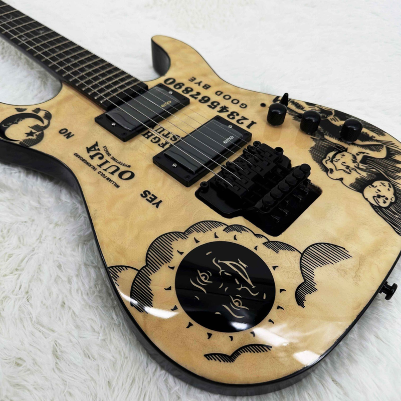 Hot Sale Custom Natural Ouija Electric Guitar Moon Inlays 2H Pickups 6 strings