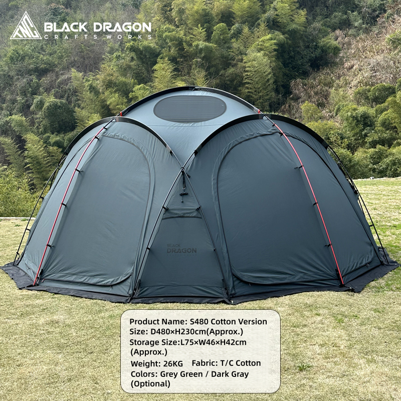 BLACK DRAGON S480 Cotton Canvas Tent Spherical Dome, Large Space, Windproof and Rainproof