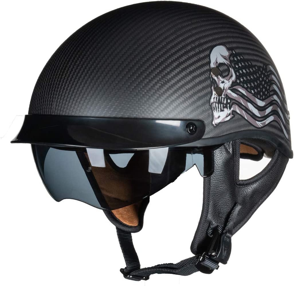 VCOROS Carbon Fiber Open Face Sun Shield Crusie Motorcycle Helmet