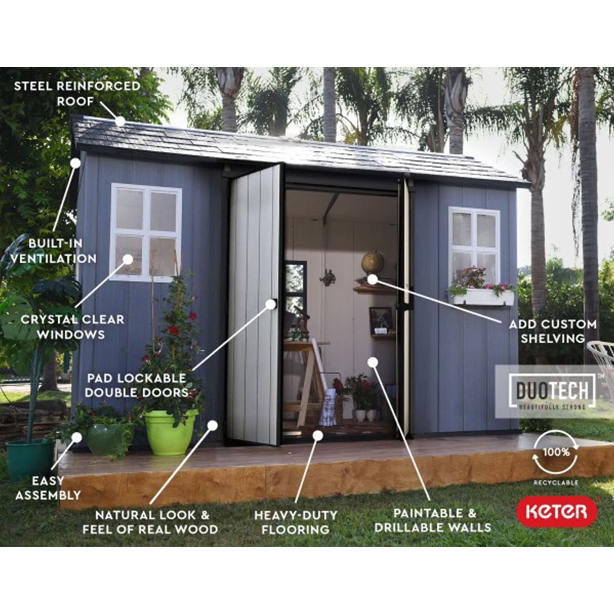Oakland 11 ft. W x 7.5 ft. D Plastic Storage Shed
