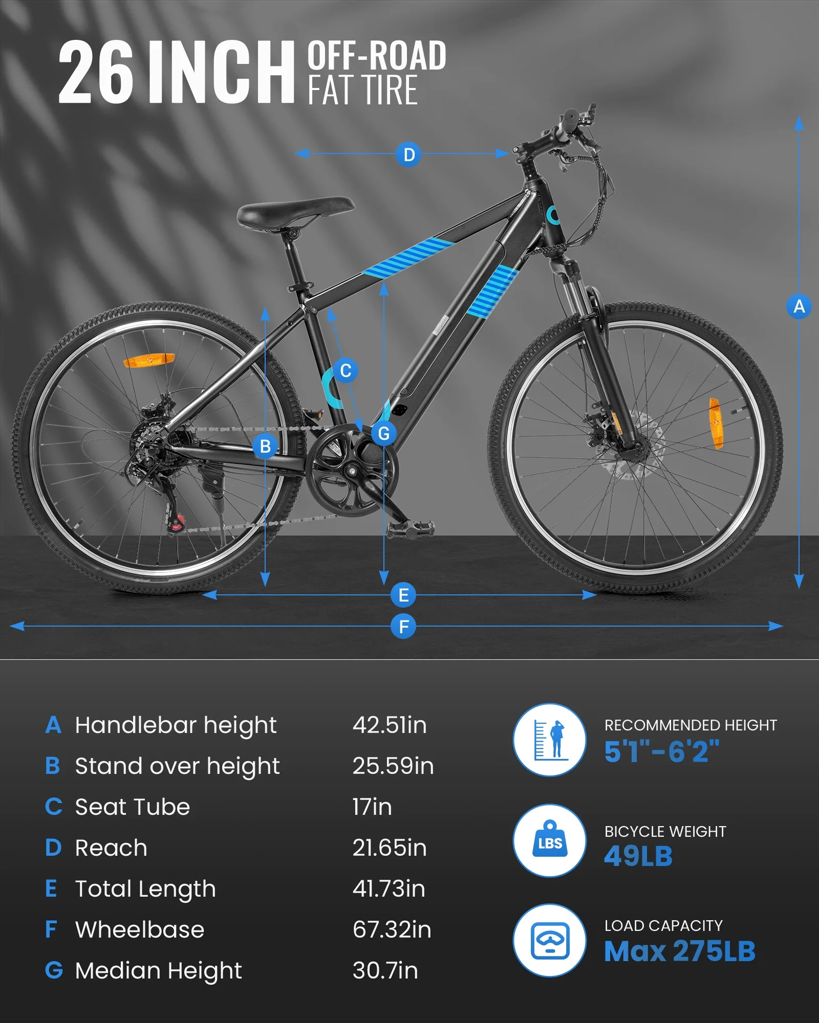 MIHOVER 26in Electric Commuter Bike, 500W Peak, 36V