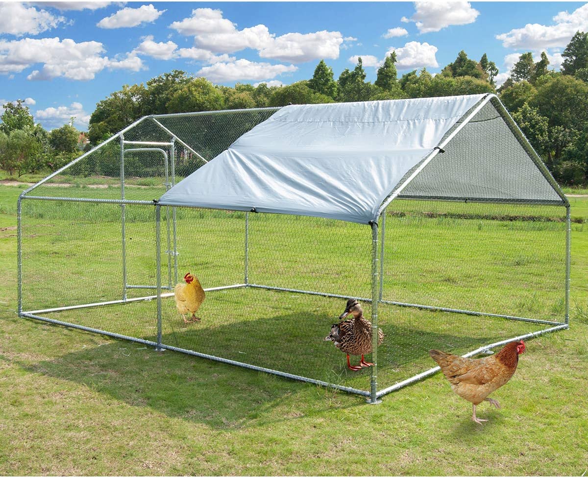 Large Metal Chicken Coop Walk-in Poultry Cage Hen Run House