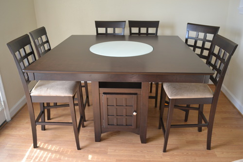 9 Piece Counter Height Storage Dining Table with Lazy Susan &