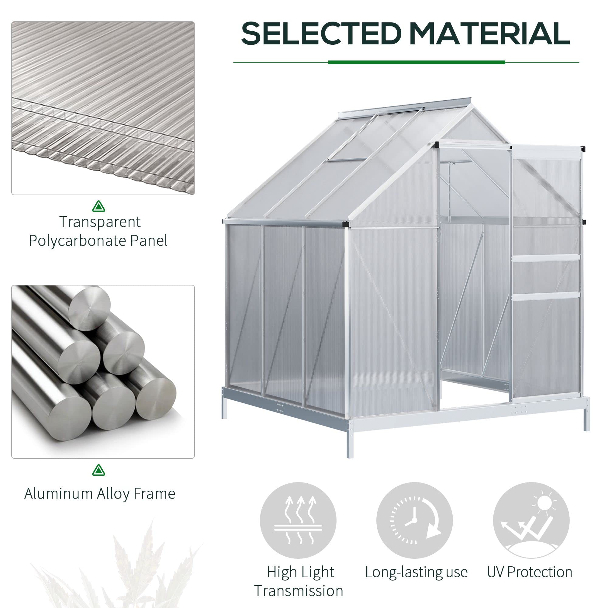 aluminum greenhouse polycarbonate walk-in garden greenhouse vents