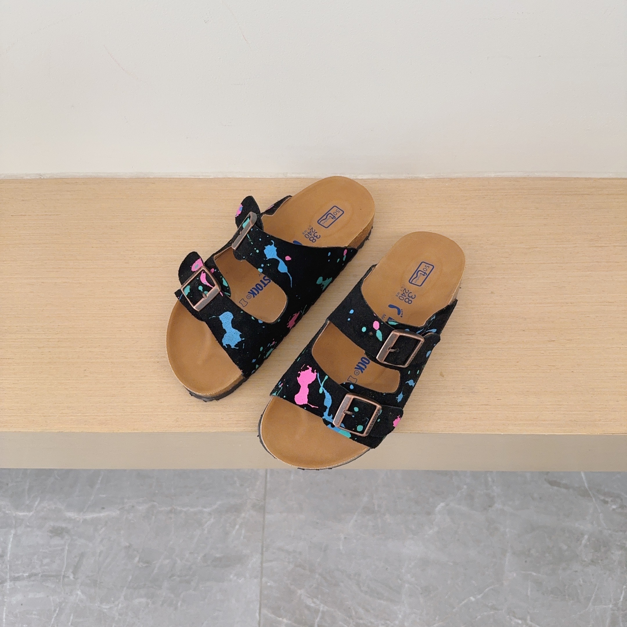Splatter Graffiti Birken-Style Two-Strap Sandals