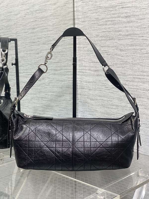Dior Journey Hobo Bag Medium Black Silver Waxed Leather