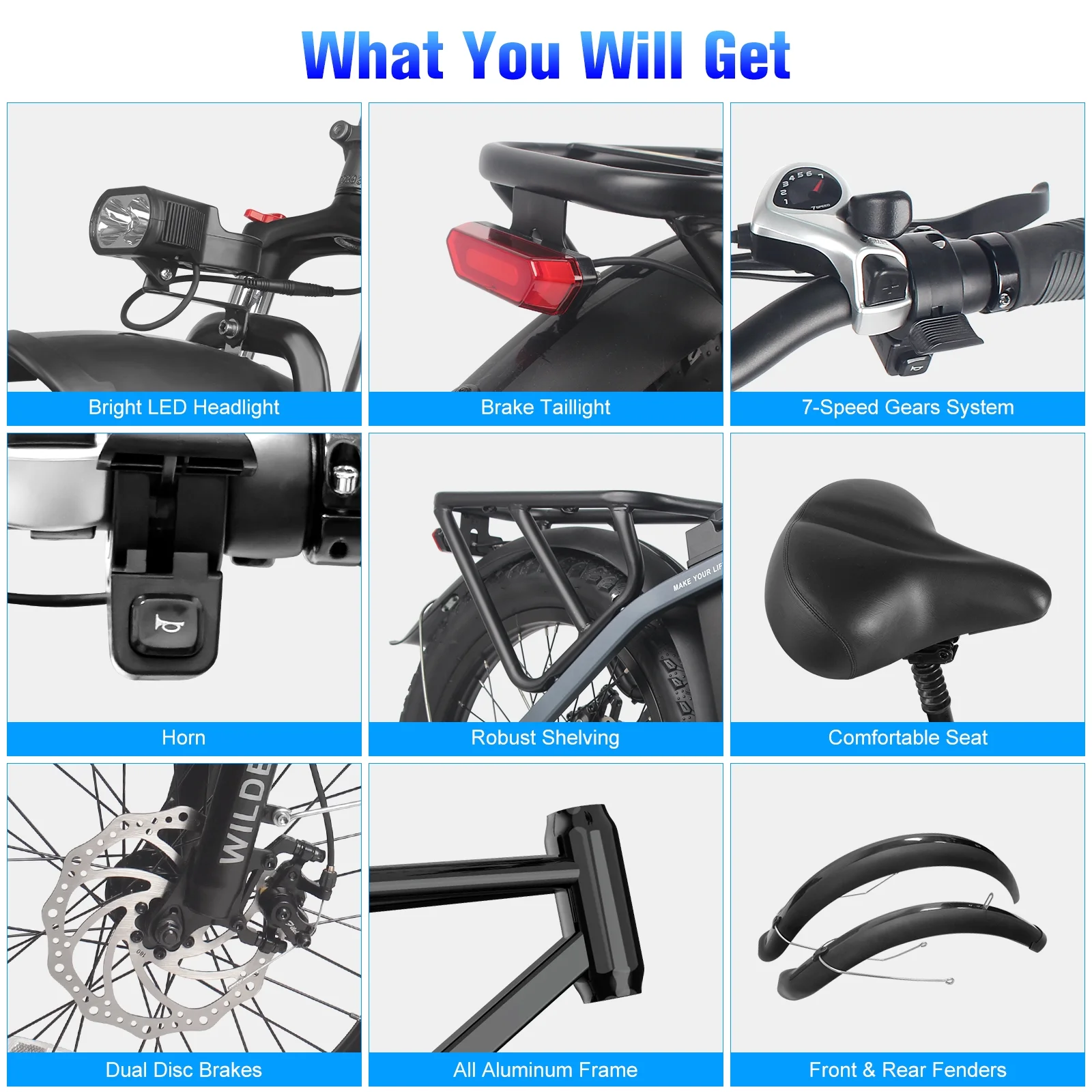 Wildeway 20in Folding Electric Bike, 750W, 48V 32Ah, Hydraulic Brakes