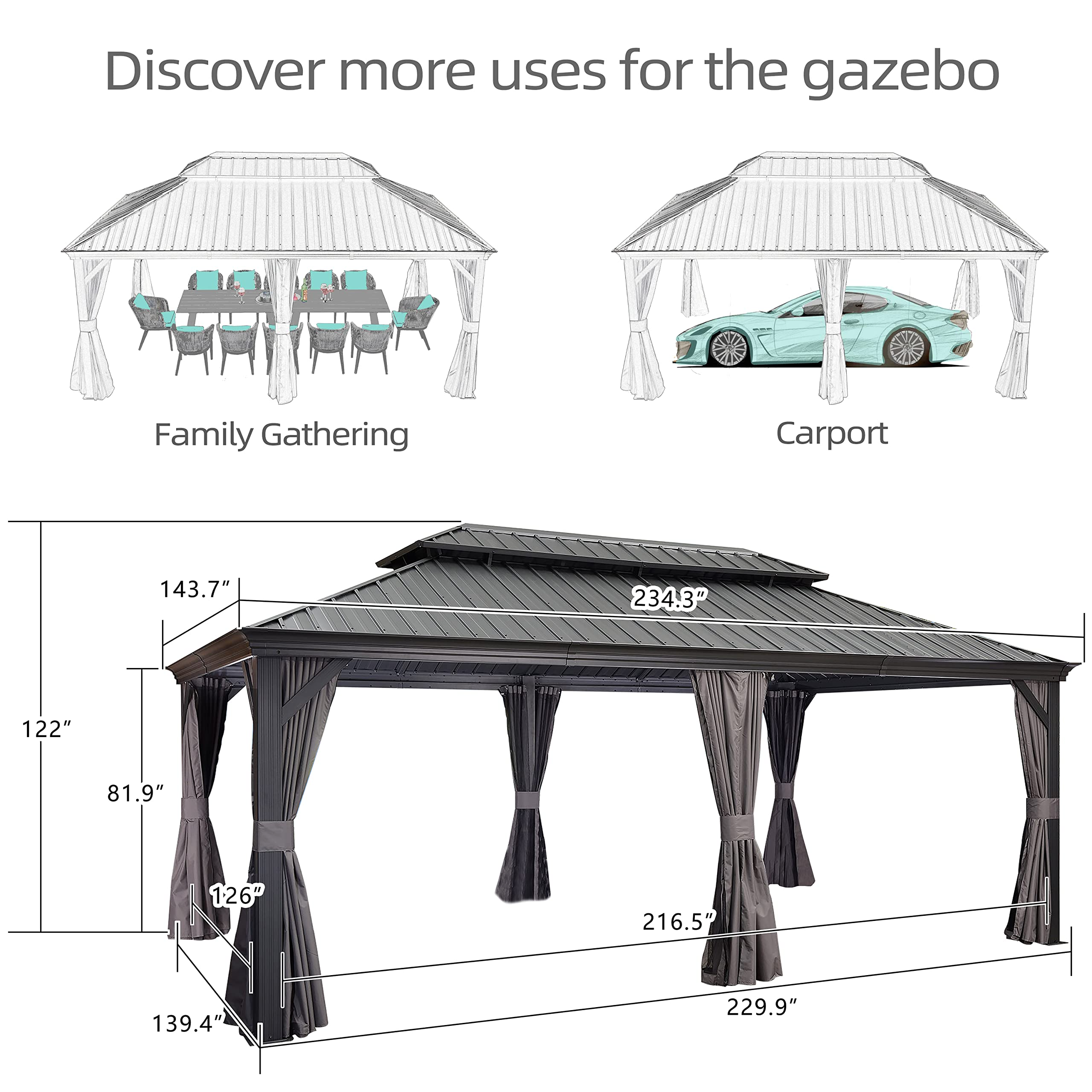 Permanent Hardtop Gazebo Gazebo with Galvanized Steel Double Roof