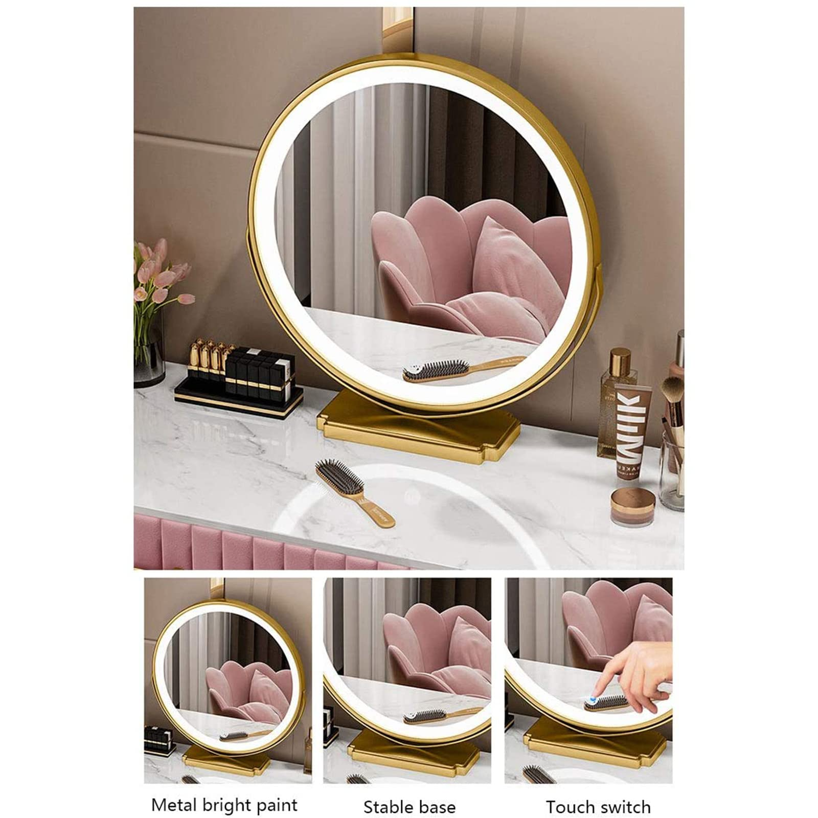 Set with Illuminated LED Touch Screen Dimmable Round Mirror