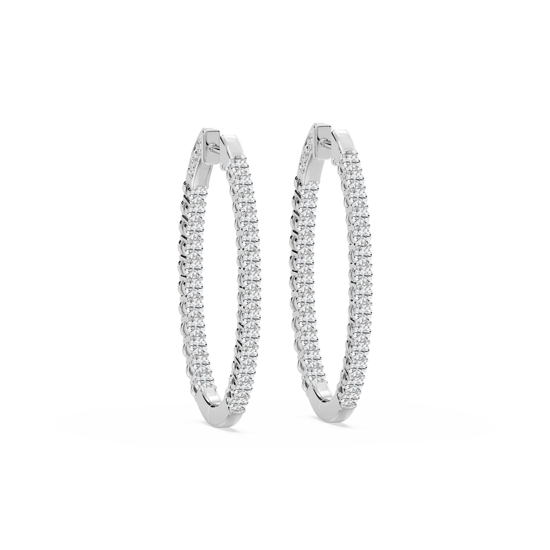 Round Lab Grown Diamond Oval-Shaped Inside-Out Hoop Earrings