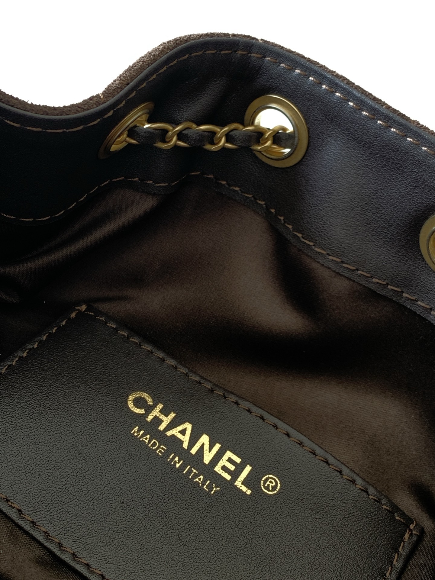Chanel Lambskin Hobo Bag Dark Brown detail 1