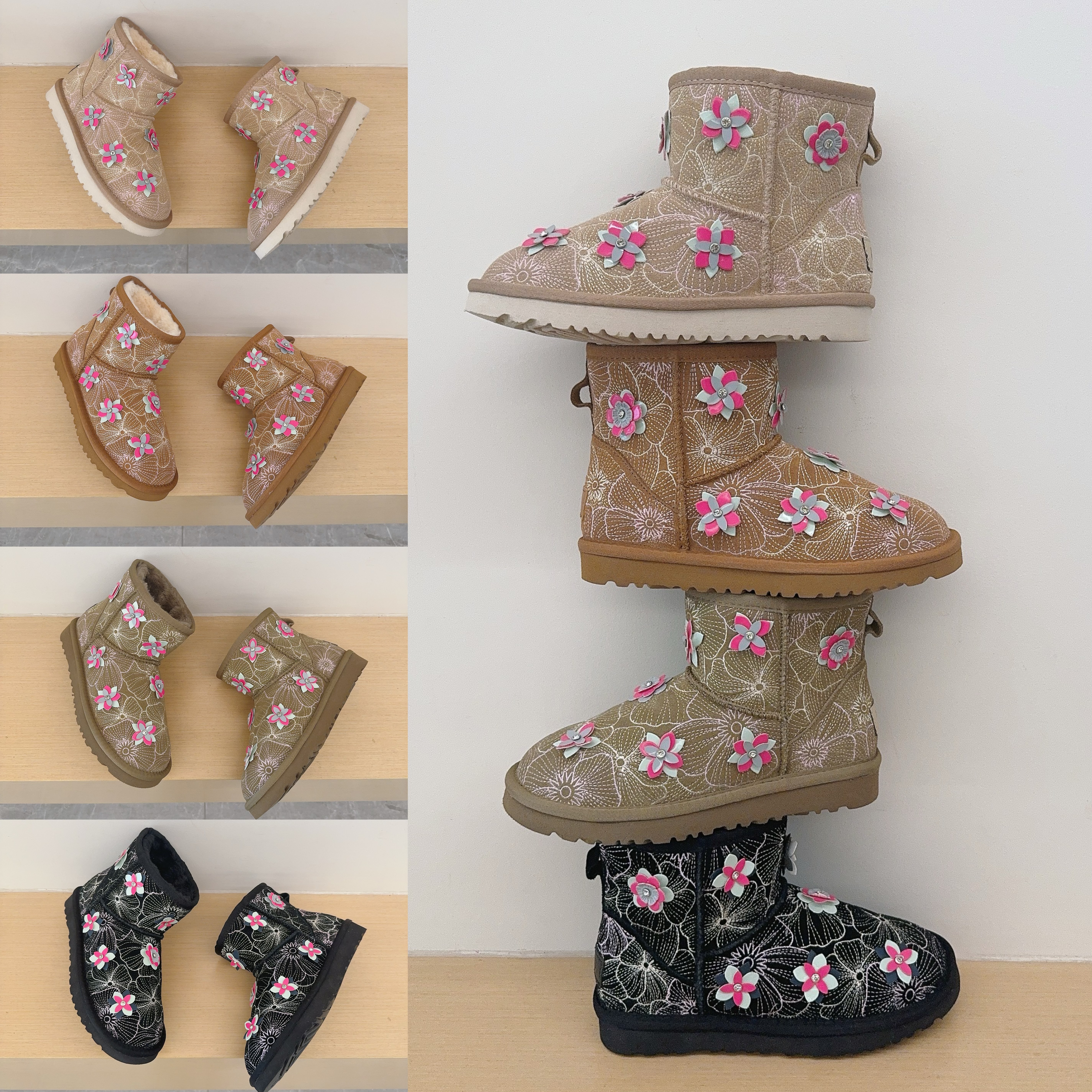 Floral Embroidered Low-Cut Boots 5854