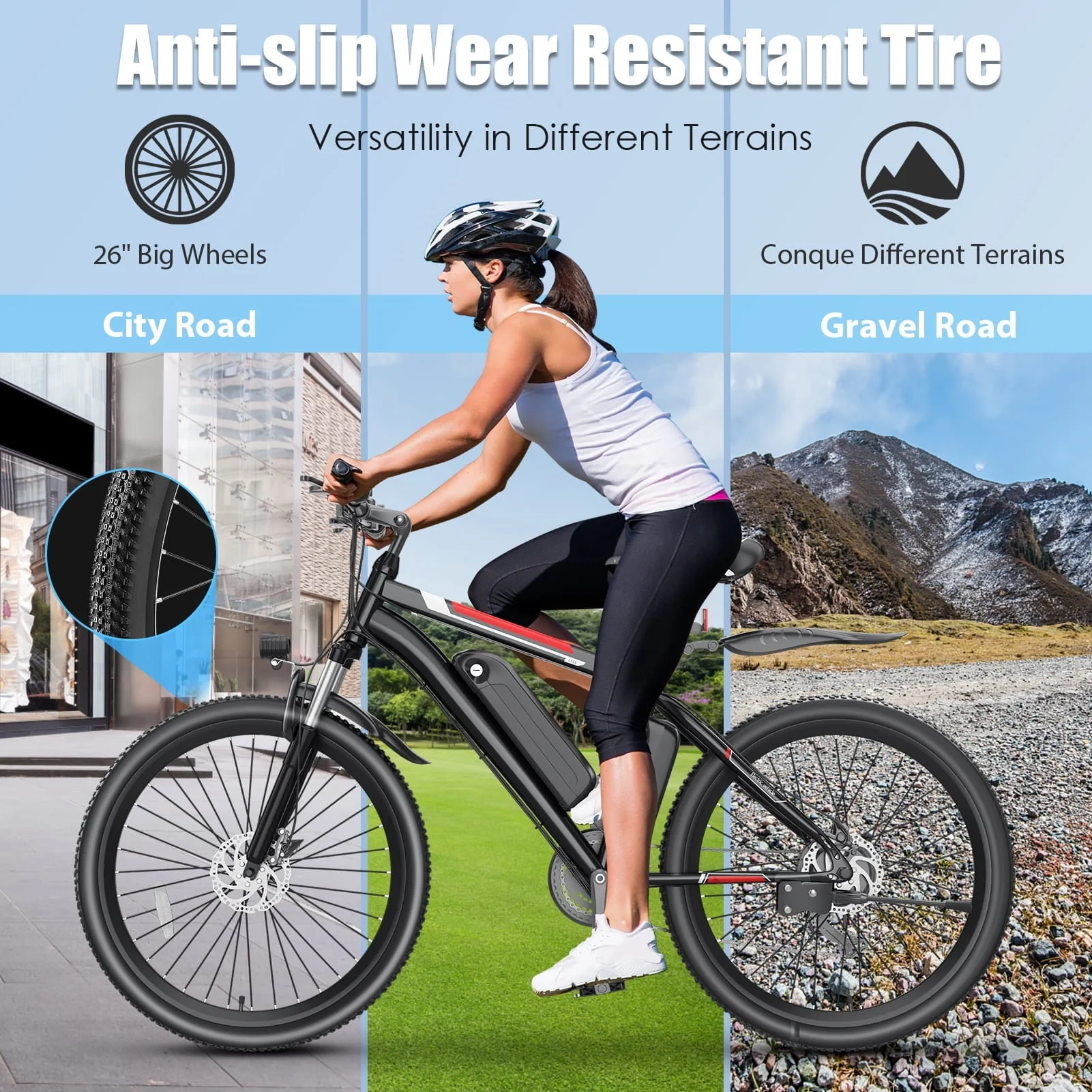 Elifine 26in Electric Mountain Bike, 500W, 48V 7.8Ah