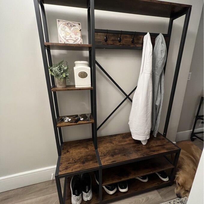Emelyne 47.2'' Wide Iron Hall Tree with Bench and Shoe Storage