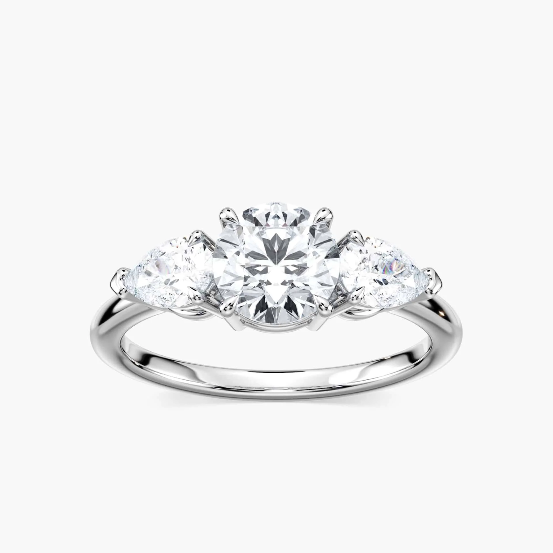 Emery Round and Pear Lab Grown Diamond Three Stone Engagement Ring