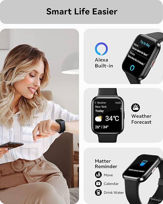 Smart Watch for Men Women(Answer/Make Call), Alexa Built-in,Fitness Watch with Heart Rate SpO2 Sleep Monitor 100 Sports 5ATM Waterproof Activity Trackers and Smartwatches for iOS&Android Phones