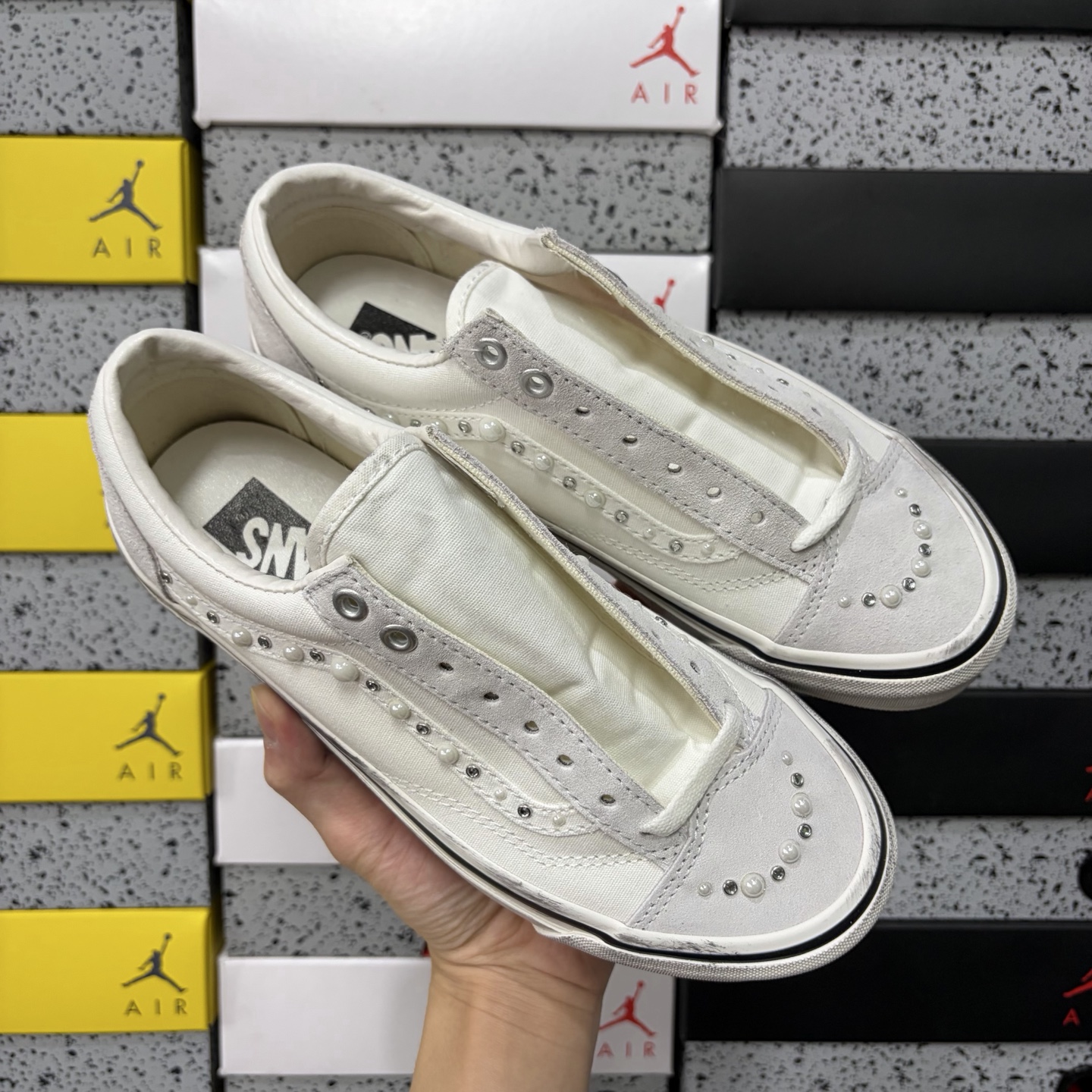 Vans Old Skool Cream Vintage Pearl Rhinestone