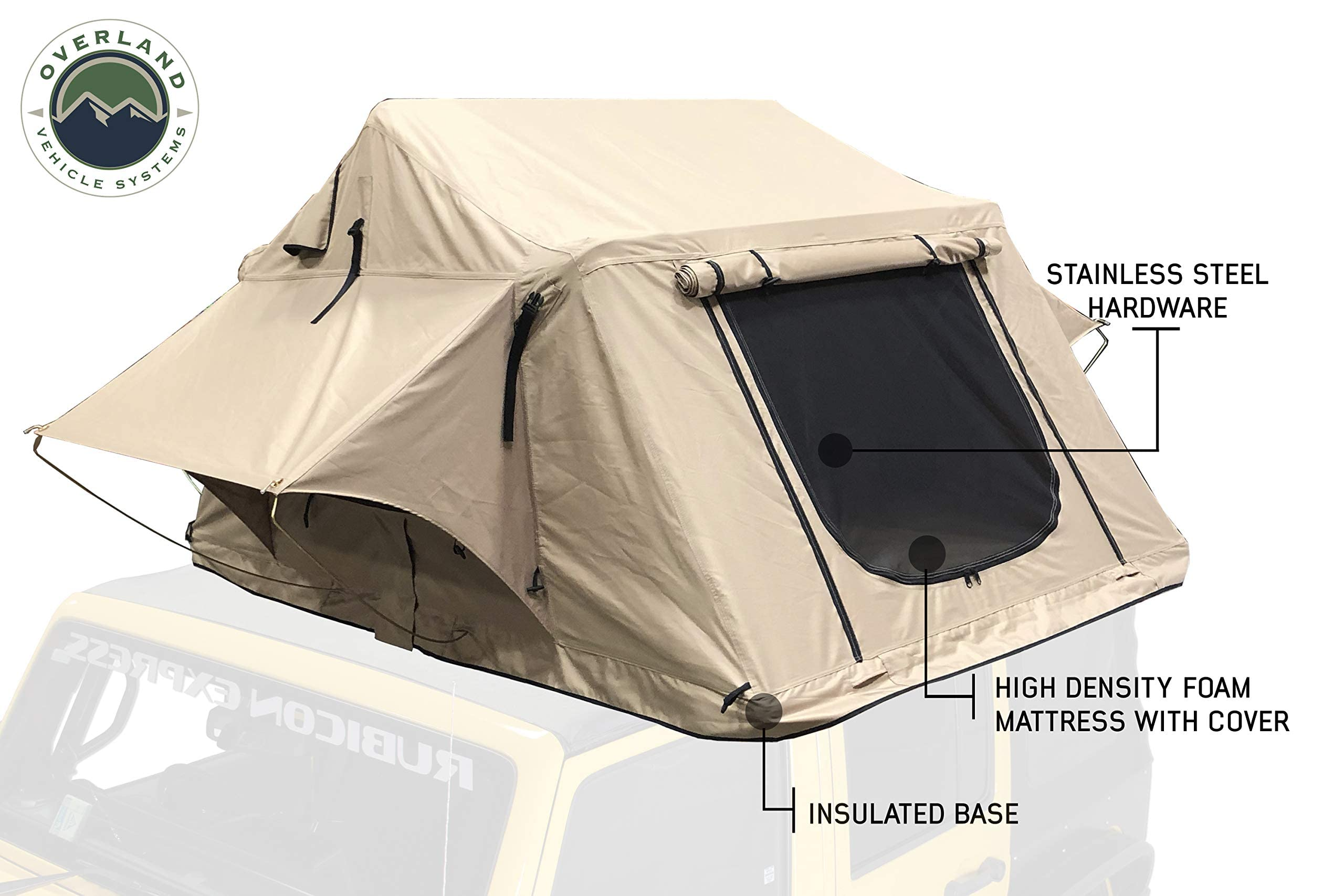 3 Person Roof Top Tent with Rain Fly Tan Base & Green Rainfly
