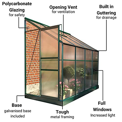 Polycarbonate Aluminium Metal Frame Lean-To Greenhouse Green