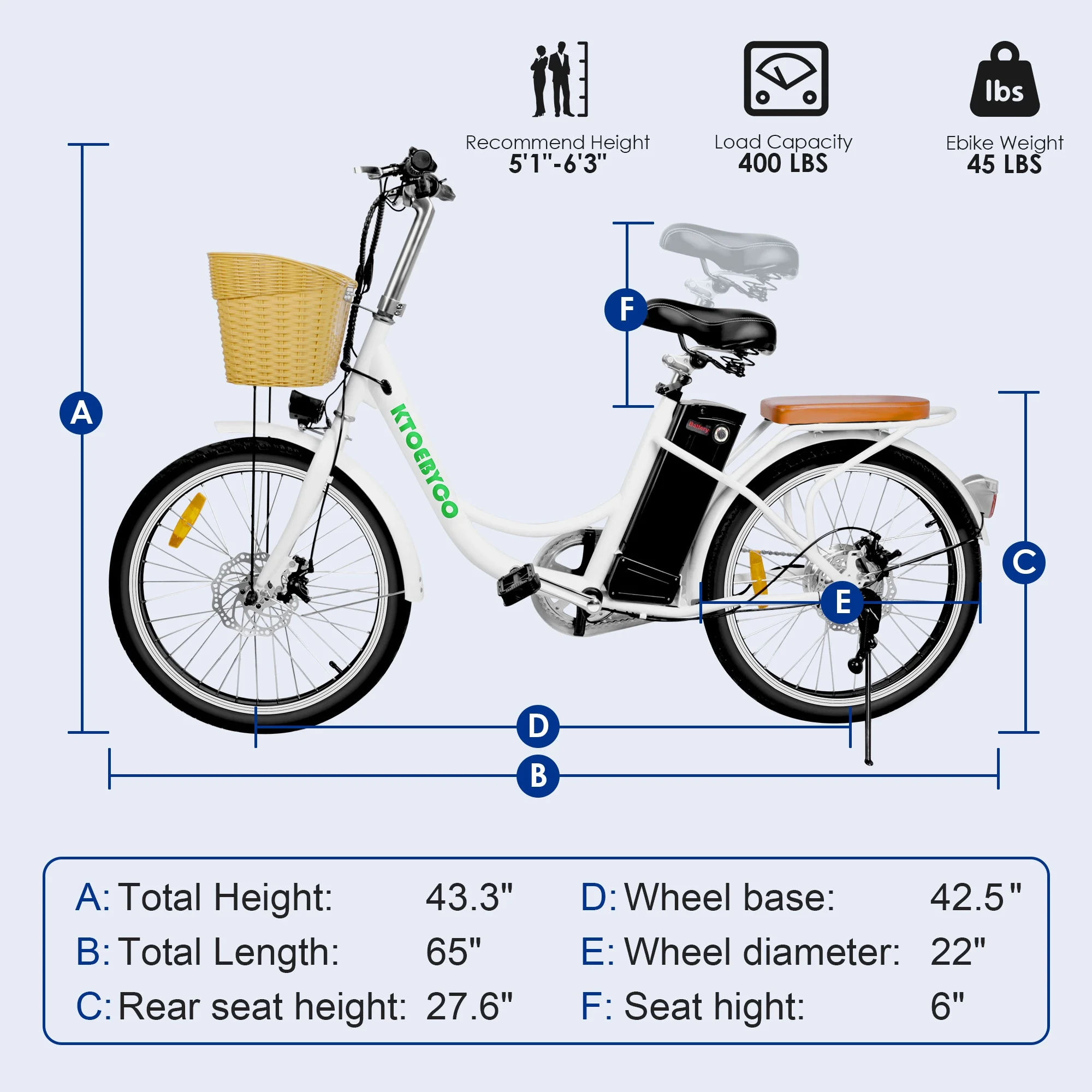 Gpower 22in Electric City Bike, 750W Peak, 48V