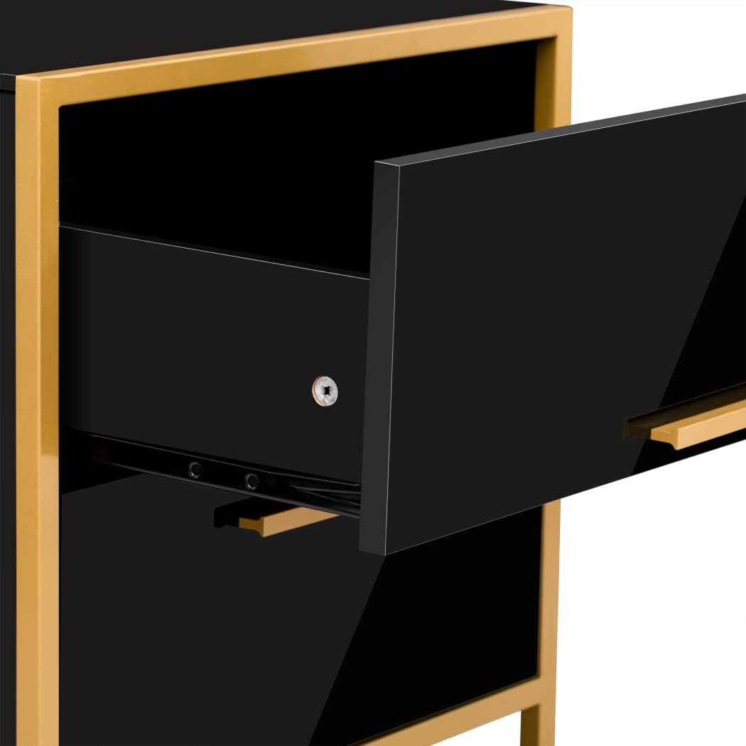 Nightstand with 2 Storage Drawers, Bedside Table with Gold Legs