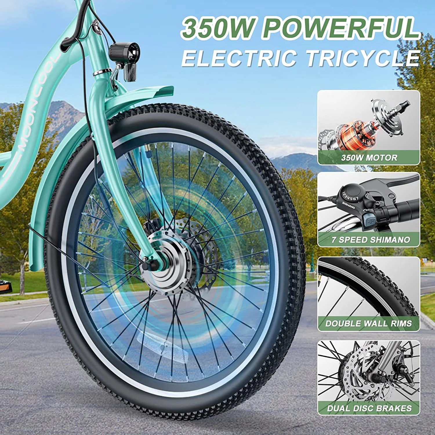 MOONCOOL 24in Electric Tricycle with Rear Basket, 350W