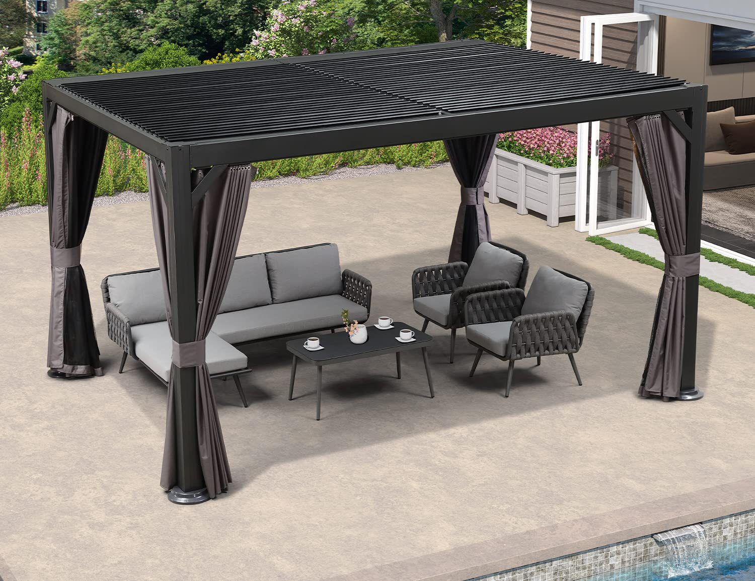 Outdoor Louvered Pergola 10'x13' Adjustable Metal Roof Hardtop