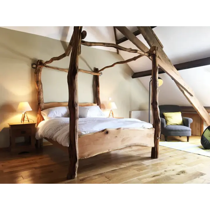 Rustic Oak Four Poster Tree Bed (comes with full size mattress)