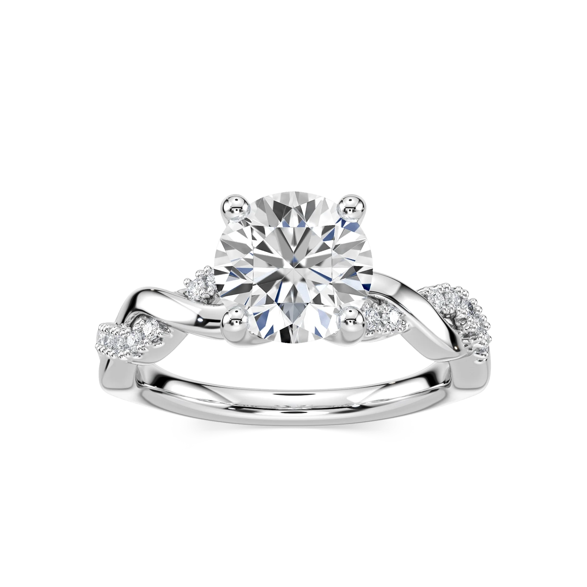 Sadie Round Lab Grown Diamond Twist Side Stone Engagement Ring