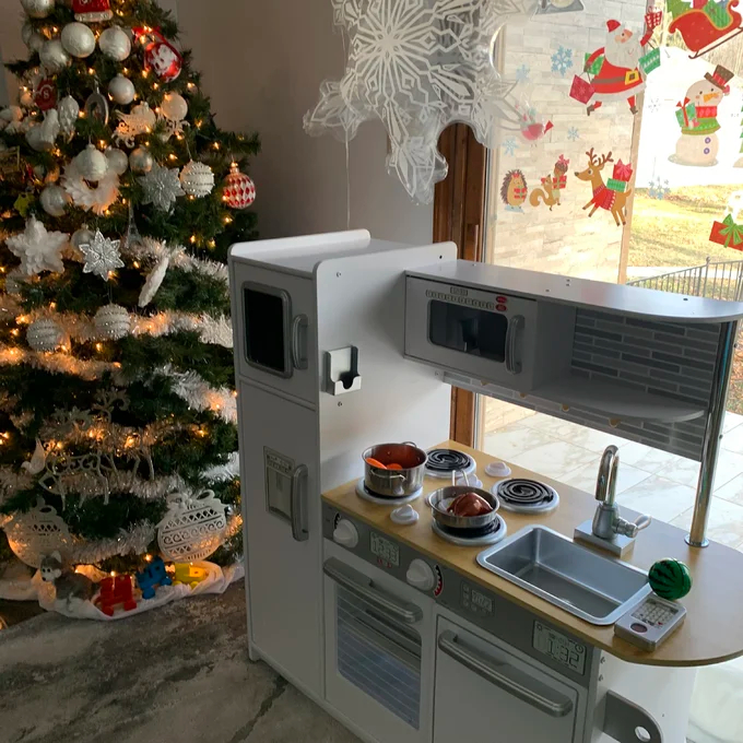 Uptown White Wooden Play Kitchen with Play Phone & Chalkboard