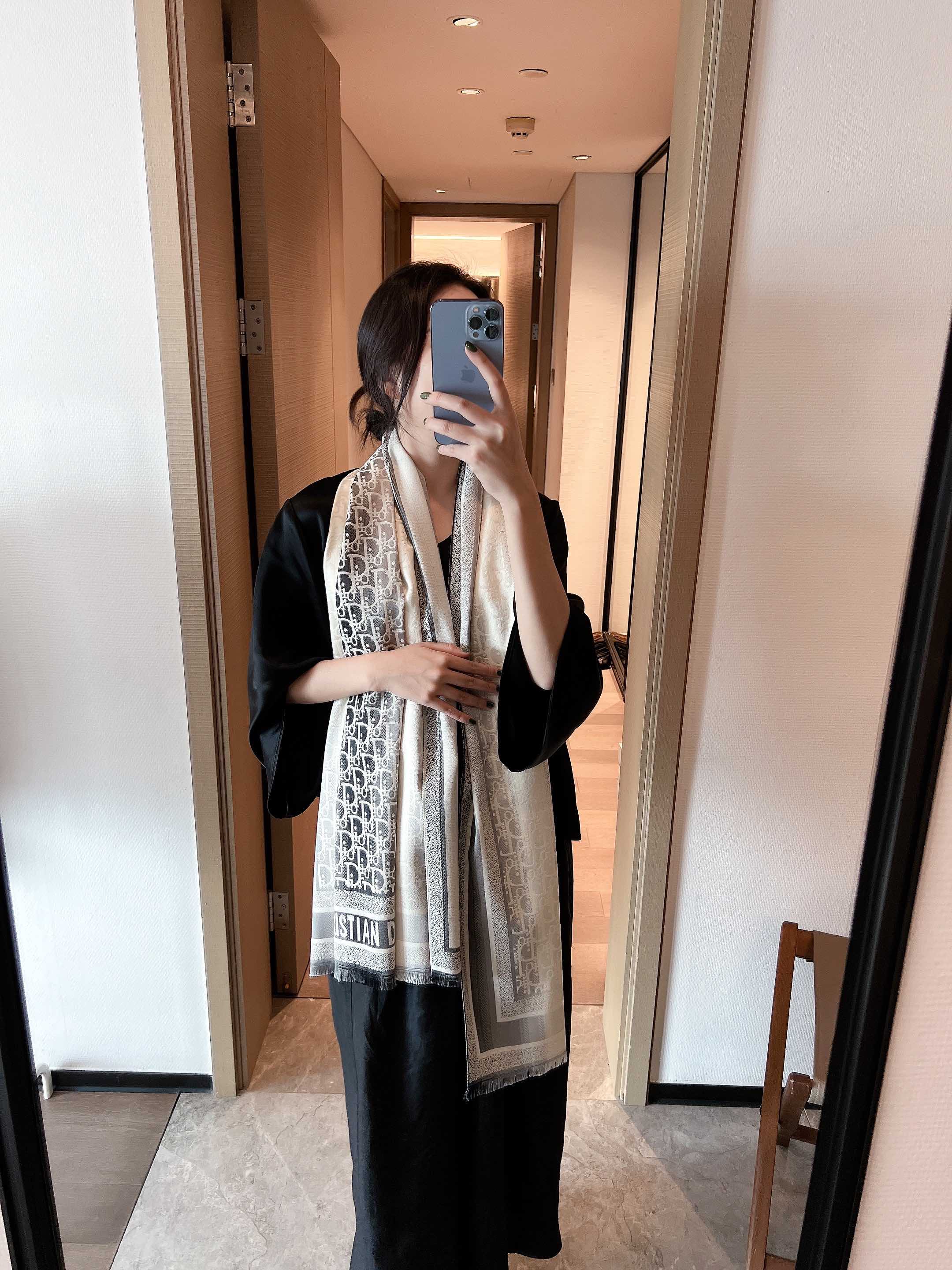 Dior Toile Print Cashmere Shawl Green and Grey