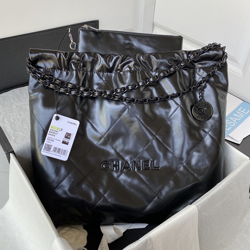 Chanel Drawstring Tote Bag Black Large