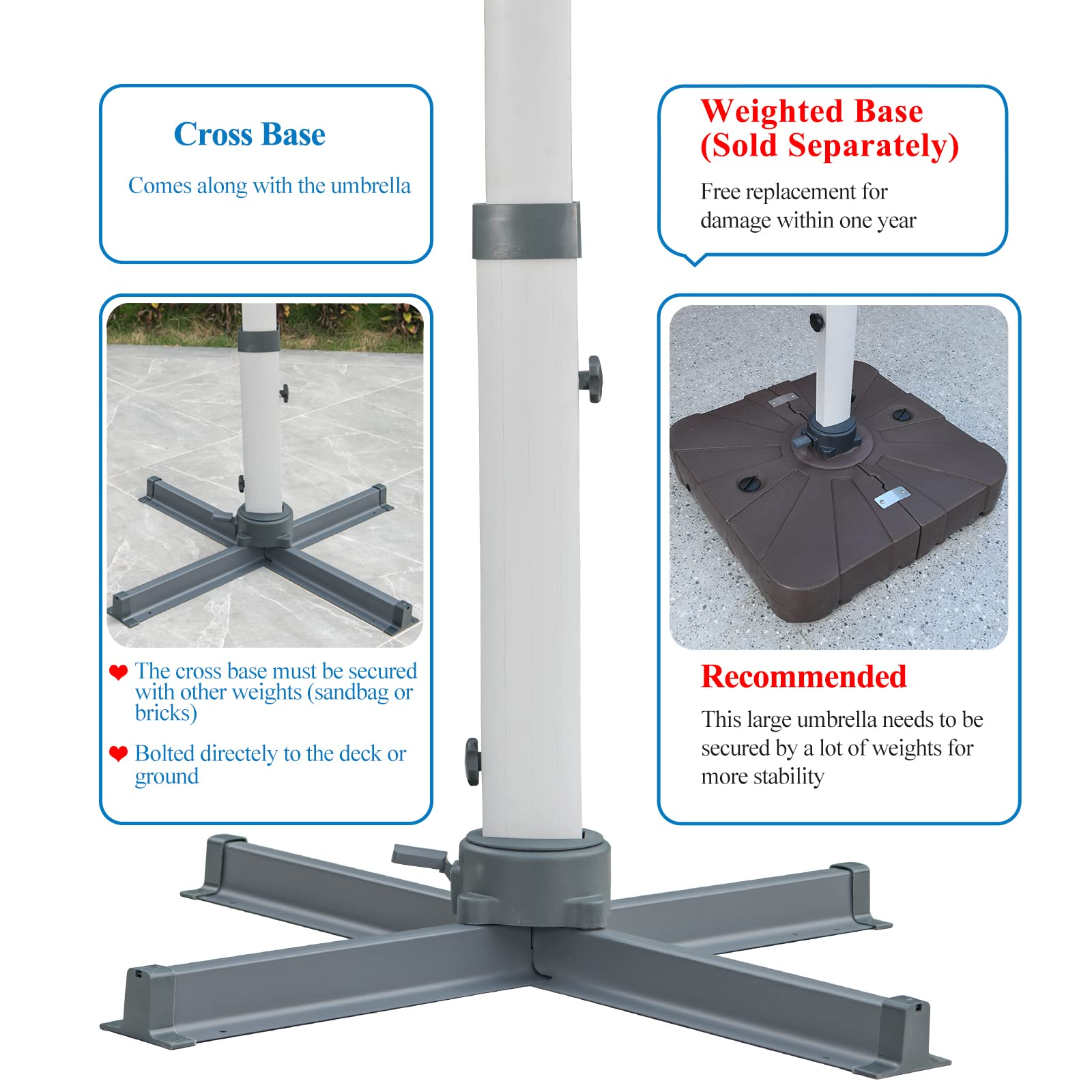10 FT Square Cantilever Umbrella with Solar LED Lights & Cross