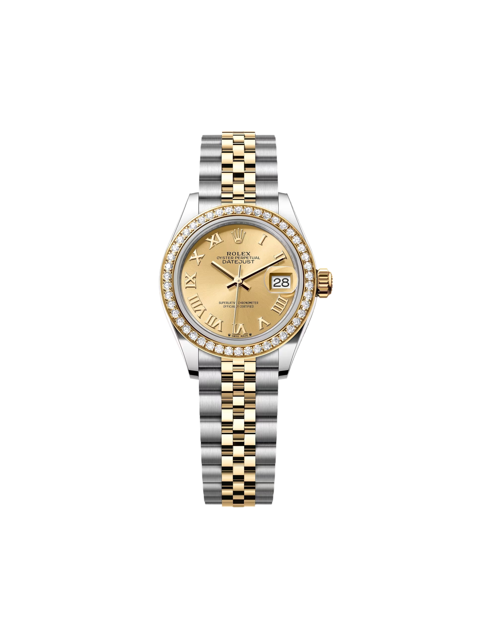 【Super Clone】RLX Lady-Datejust 28mm 279383RBR Champagne Roman Dial Yellow Rolesor Oyster Bracelet