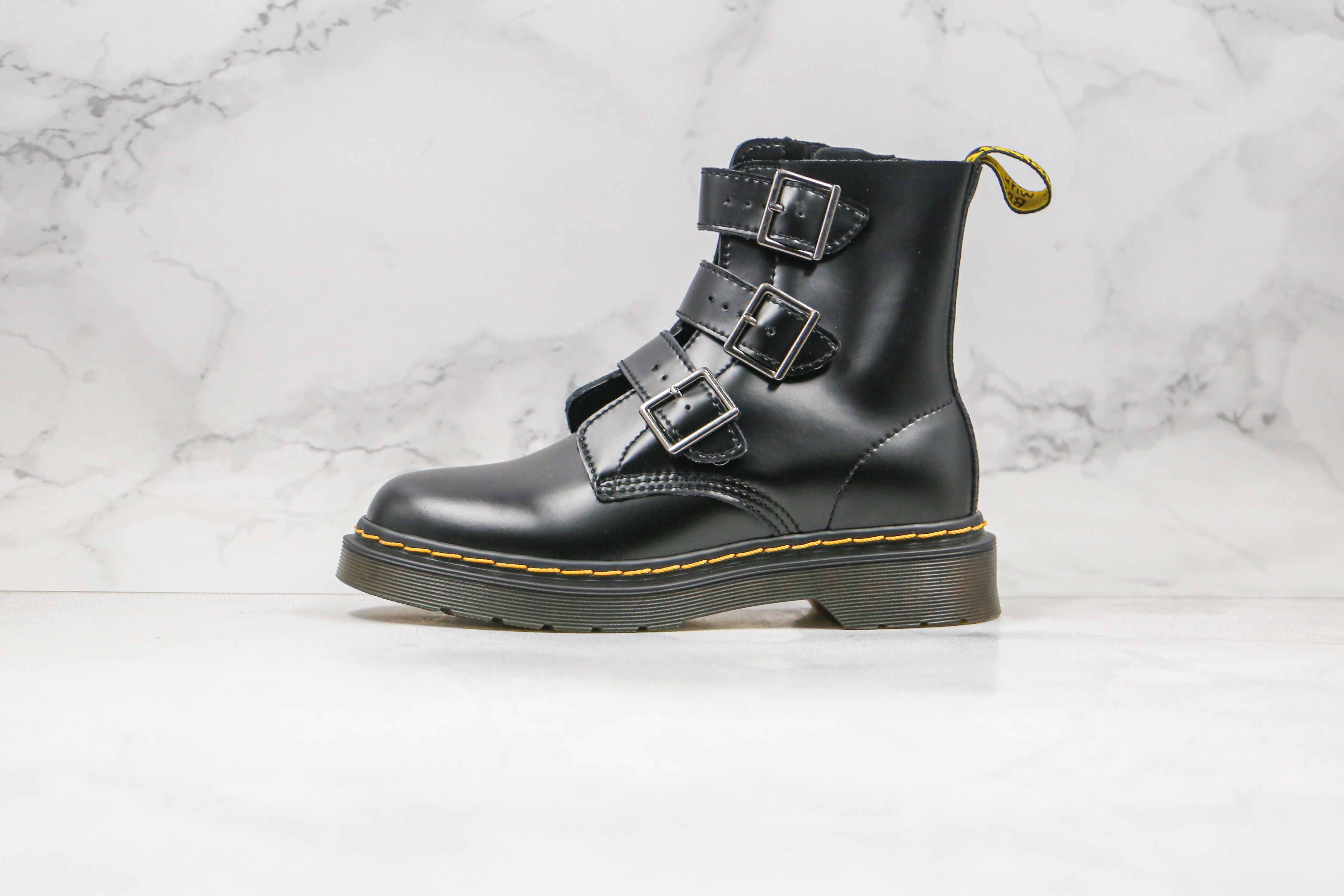 Dr. Martens Smooth Leather Triple Buckle Zip High Boots