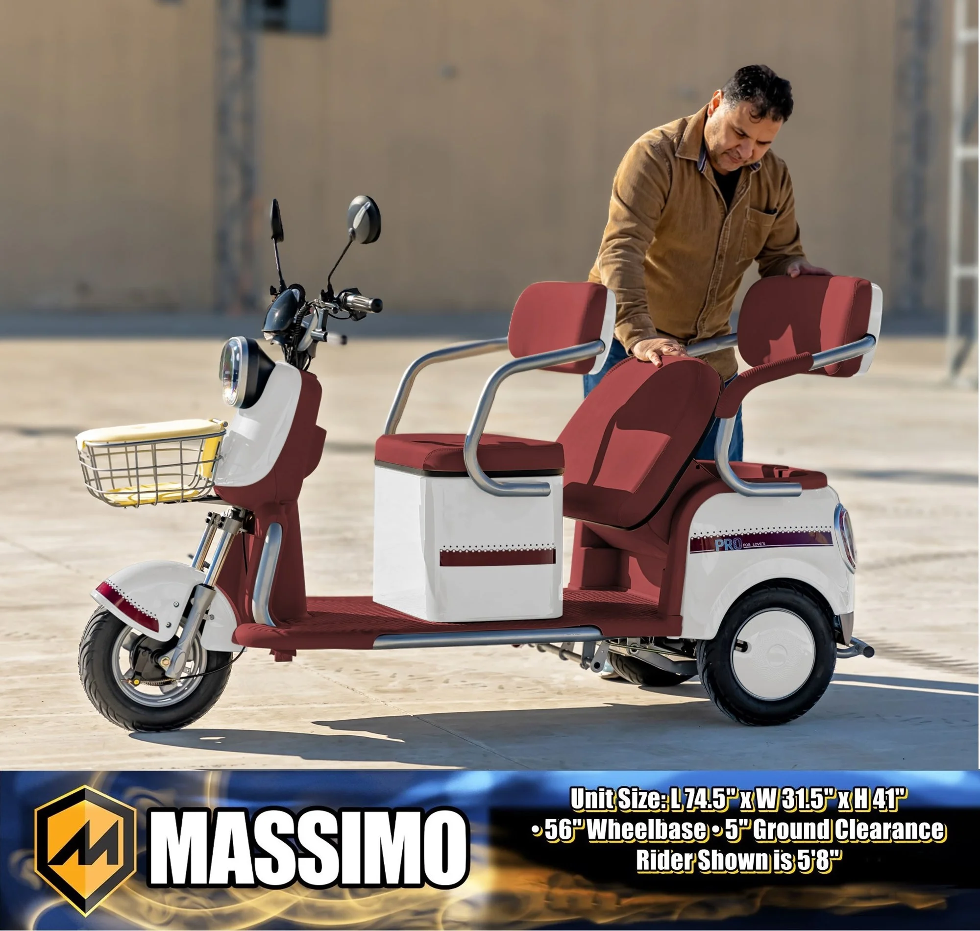 Massimo MGC Two-Seat 3-Wheel Electric Cart, Blue
