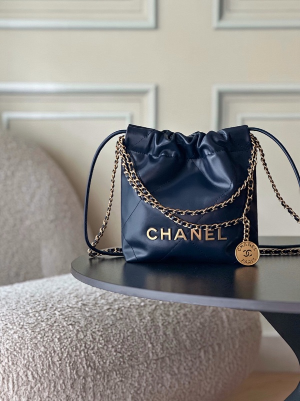 Chanel Drawstring Logo Bag Navy
