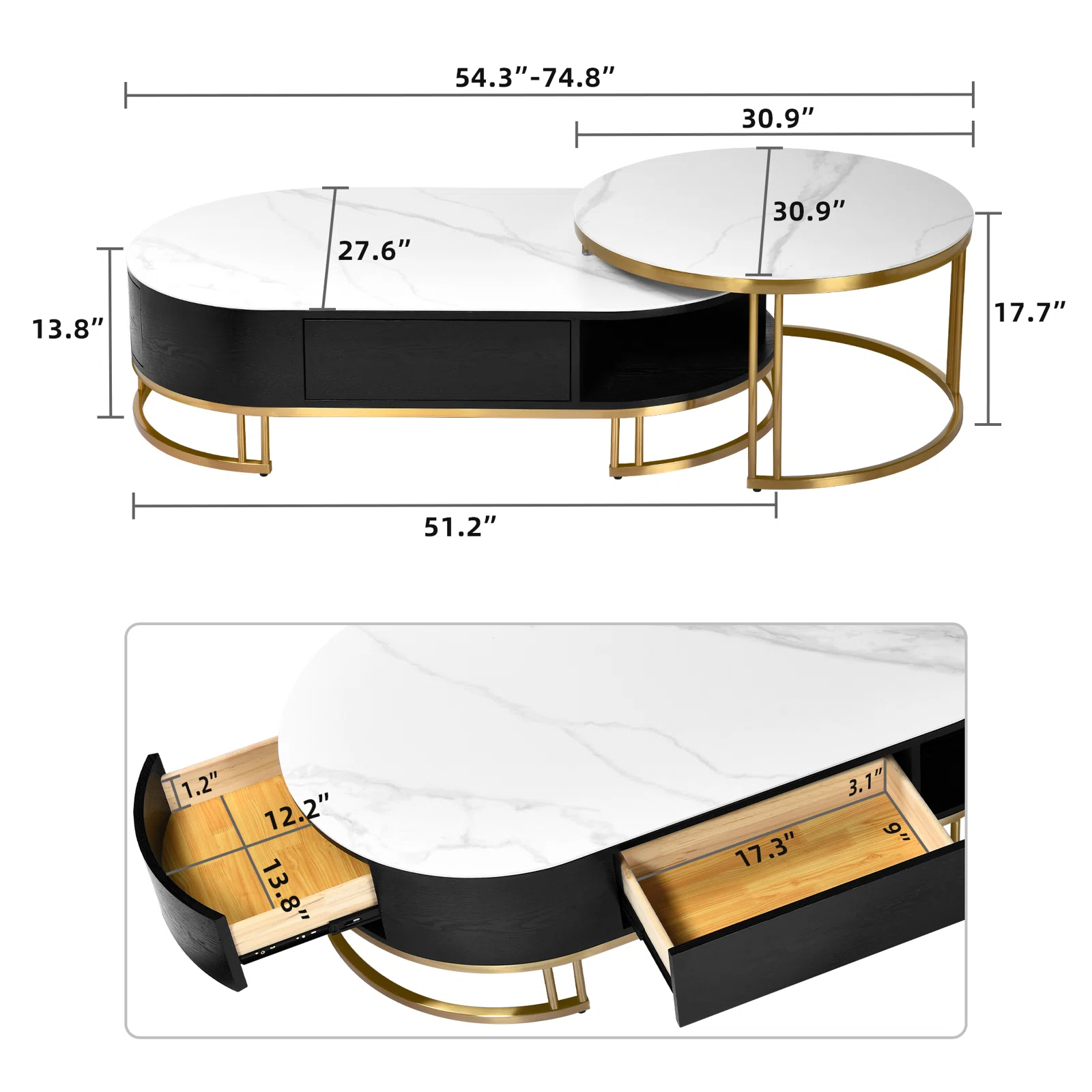 Dessa Sled/Frame 2 Nesting Coffee Tables with Storage