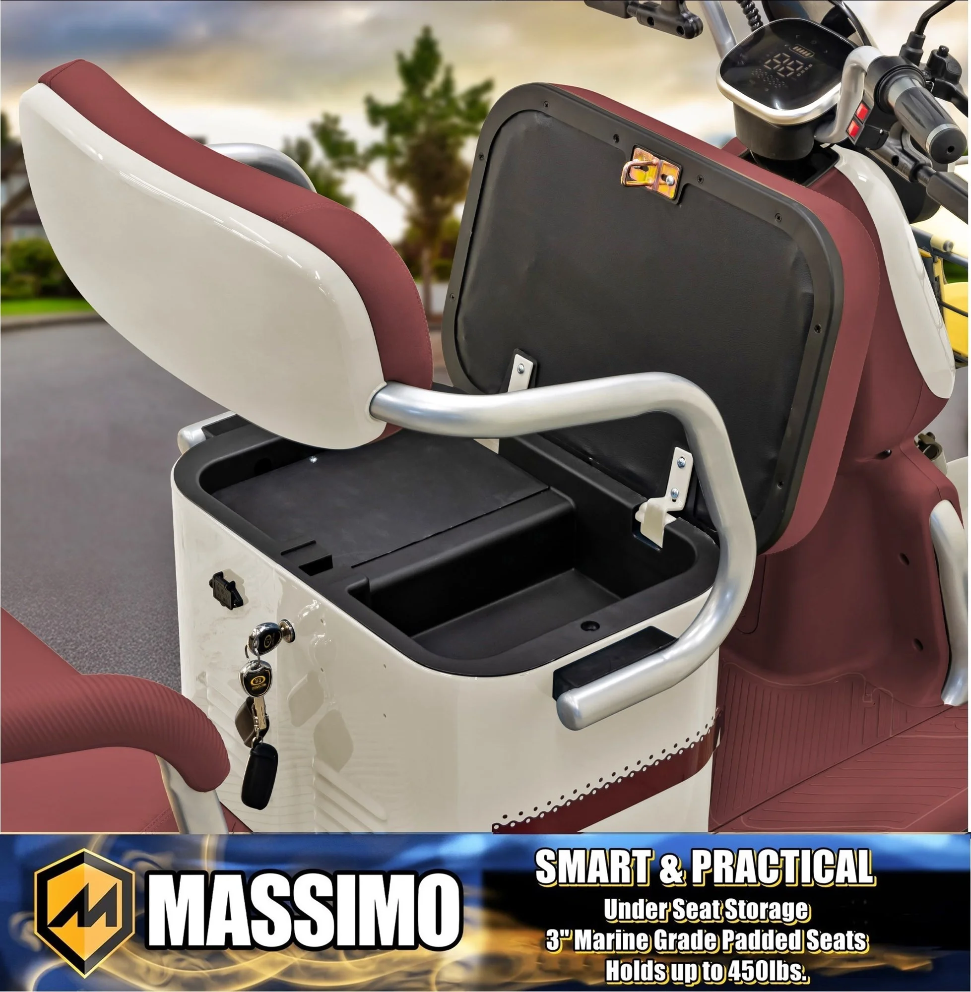Massimo MGC Two-Seat 3-Wheel Electric Cart, Blue