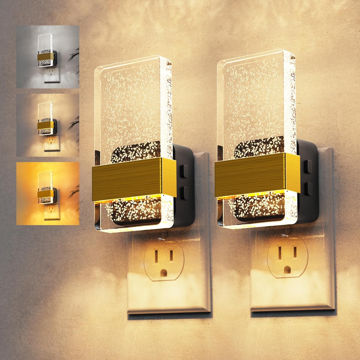 2 Pack 3CCT Night Lights Plug Into Wall, 2000K/3000K/5000K Adjustable Color Temperature Nightlight