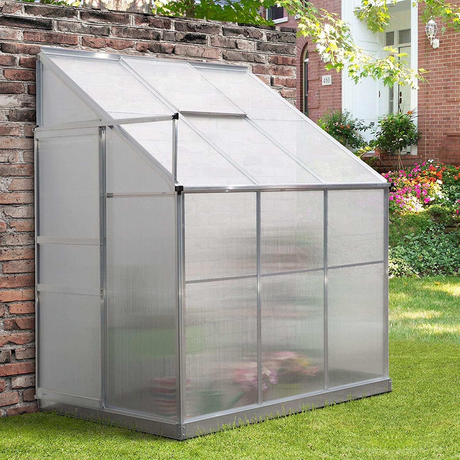 Polycarbonate Aluminium Metal Frame Lean-To Greenhouse Green