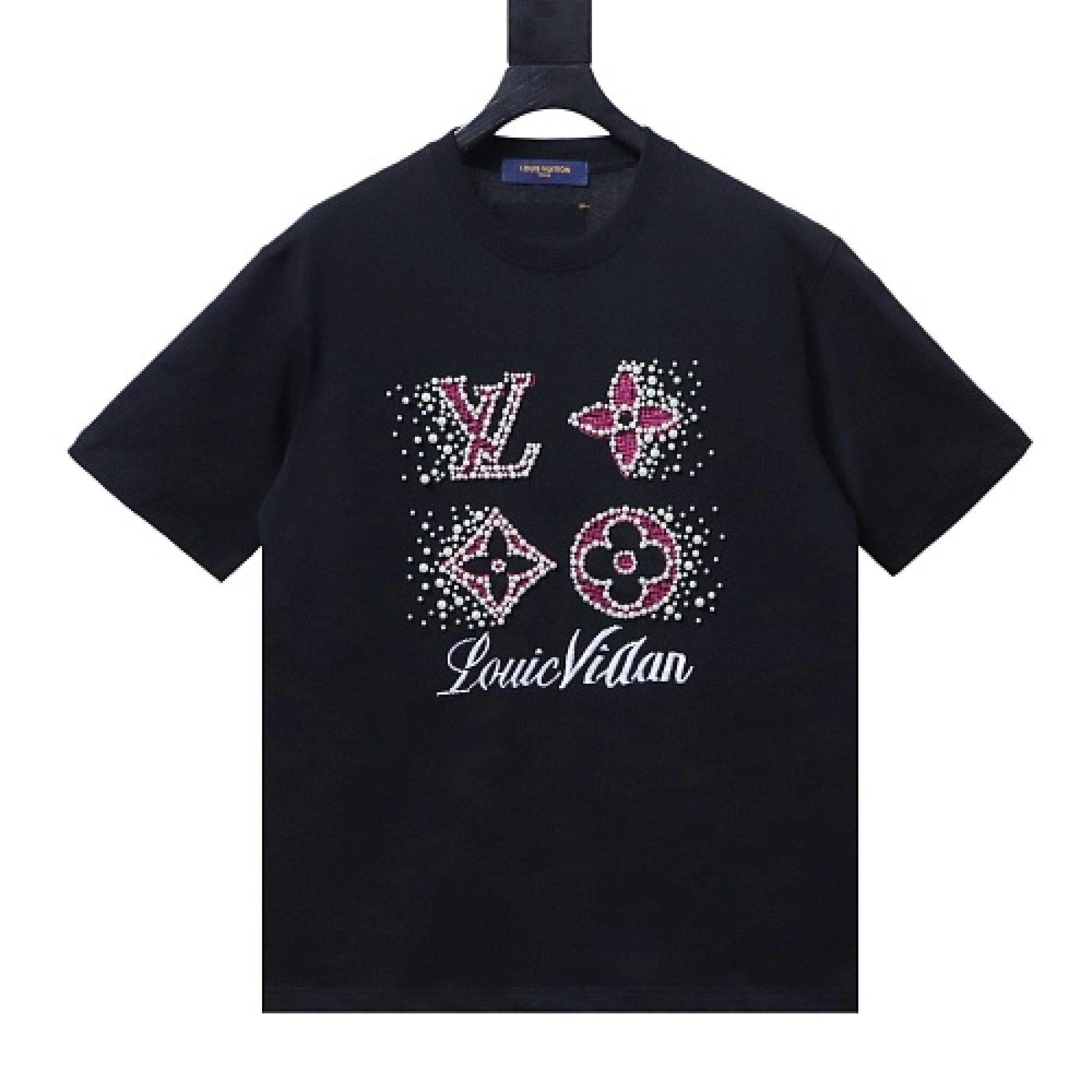 Louis Vuitton Crystal Embellished Cotton T-Shirt Black
