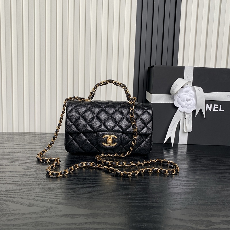 Chanel Pearl Top Handle Flap Bag Black Classic