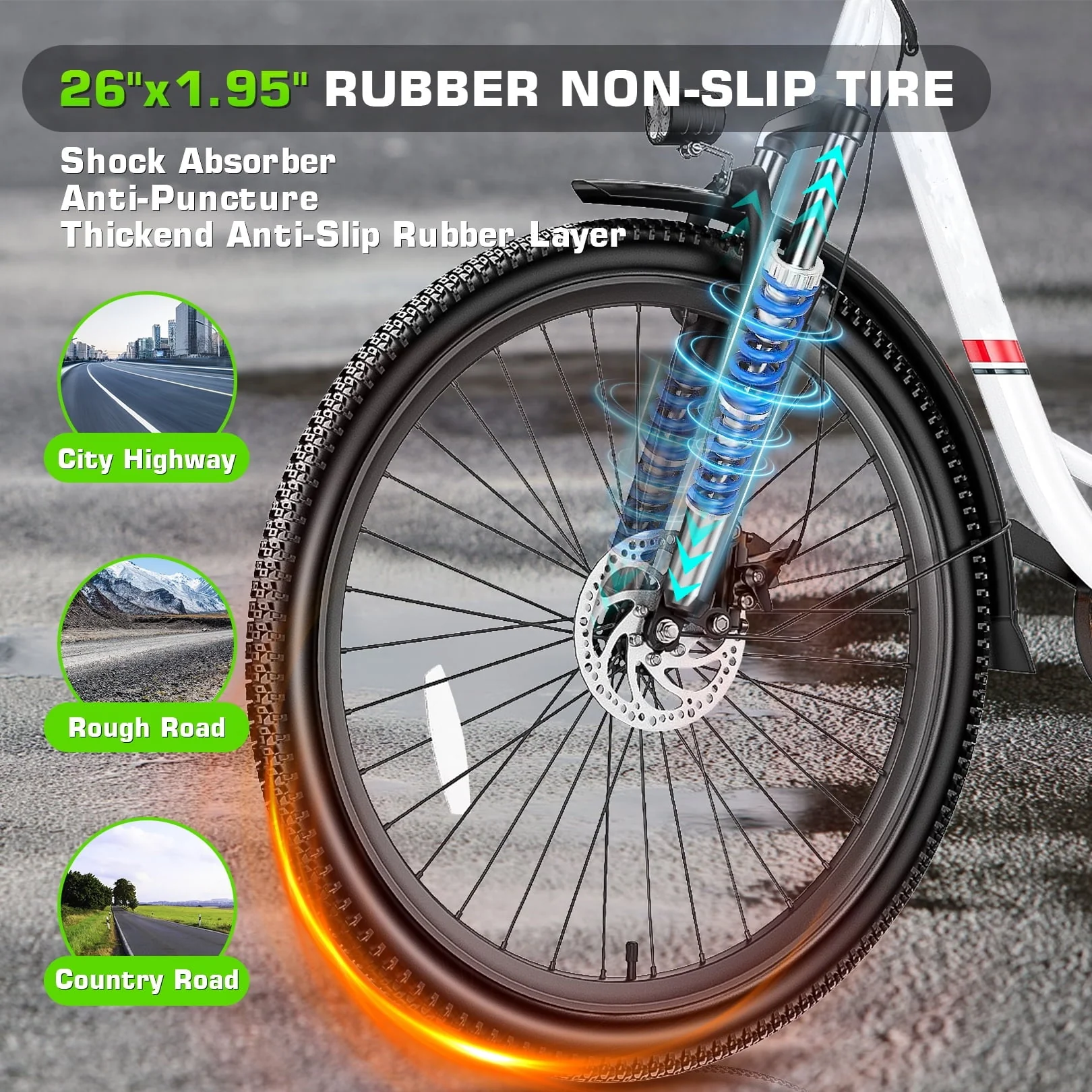 Elifine 26in Low-Step Electric Cruiser Bike, 500W, 48V 7.8Ah